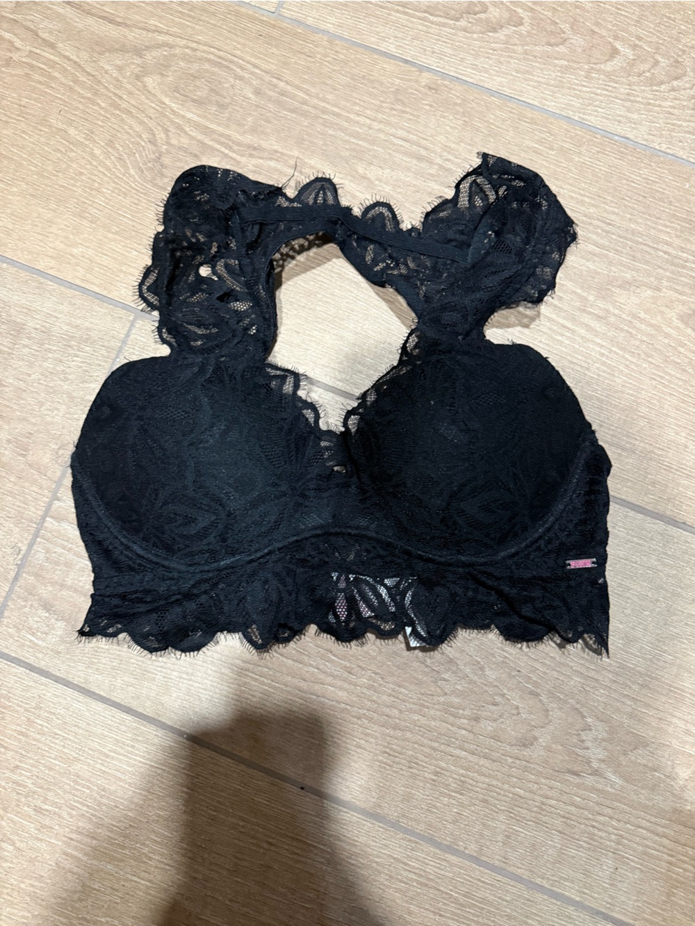 PINK Victoria's Secret Black Lace Bralette with Racerback Detail